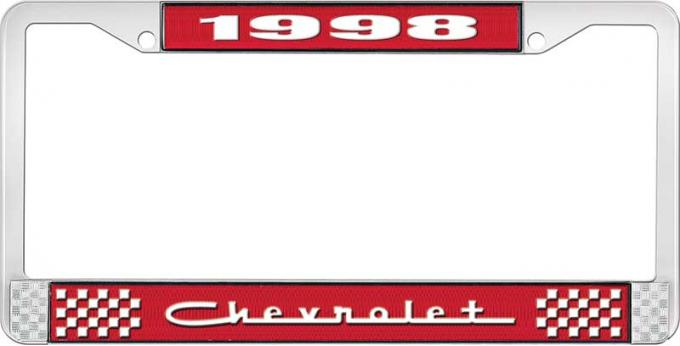 OER 1998 Chevrolet Style # 5 Red and Chrome License Plate Frame with White Lettering LF2239805C