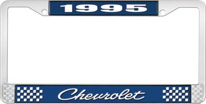 OER 1995 Chevrolet Style # 4 Blue and Chrome License Plate Frame with White Lettering LF2239504B