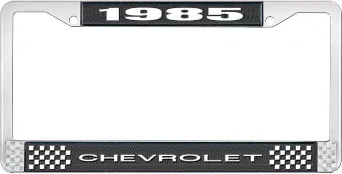 OER 1985 Chevrolet Style # 1 Black and Chrome License Plate Frame with White Lettering LF2238501A