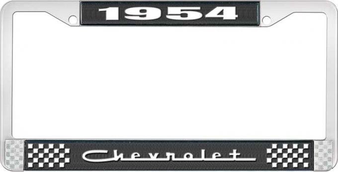 OER 1954 Chevrolet Style #5 Black and Chrome License Plate Frame with White Lettering LF2235405A