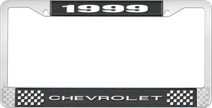 OER 1999 Chevrolet Style # 1 Black and Chrome License Plate Frame with White Lettering LF2239901A