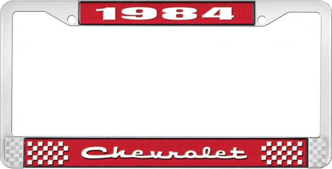 OER 1984 Chevrolet Style # 2 Red and Chrome License Plate Frame with White Lettering LF2238402C
