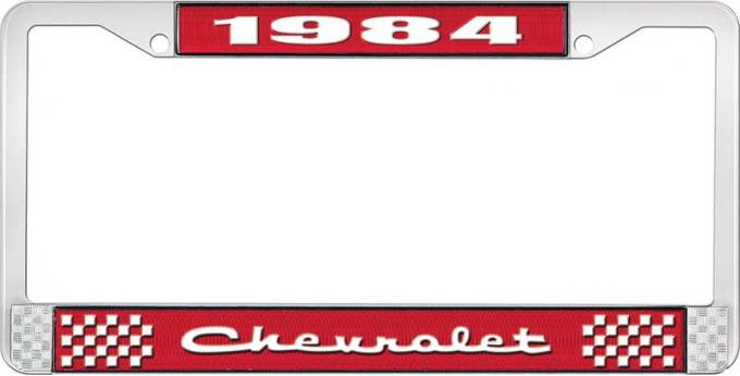 OER 1984 Chevrolet Style # 2 Red and Chrome License Plate Frame with White Lettering LF2238402C