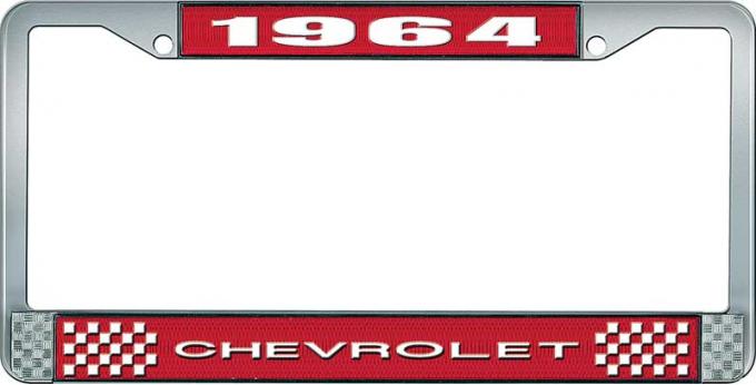 OER 1964 Chevrolet Style #1 Red and Chrome License Plate Frame with White Lettering LF2236401C