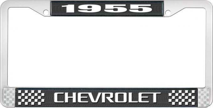 OER 1955 Chevrolet Style #3 Black and Chrome License Plate Frame with White Lettering LF2235503A