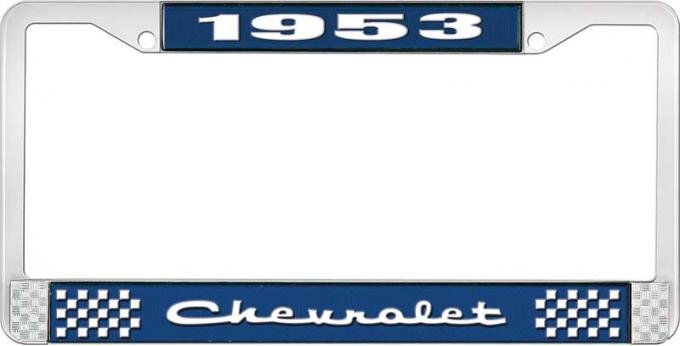 OER 1953 Chevrolet Style #2 Blue and Chrome License Plate Frame with White Lettering LF2235302B