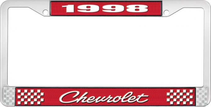 OER 1998 Chevrolet Style # 4 Red and Chrome License Plate Frame with White Lettering LF2239804C