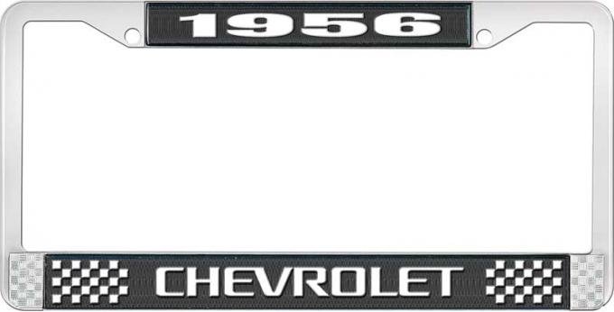 OER 1956 Chevrolet Style #3 Black and Chrome License Plate Frame with White Lettering LF2235603A