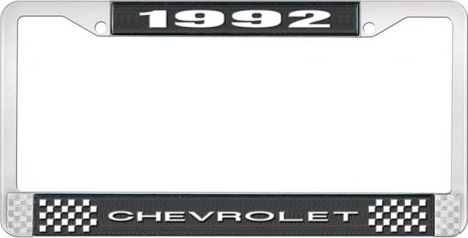 OER 1992 Chevrolet Style # 1 Black and Chrome License Plate Frame with White Lettering LF2239201A