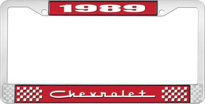 OER 1989 Chevrolet Style #5 - Red and Chrome License Plate Frame with White Lettering *LF2238905C