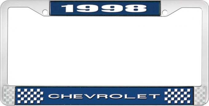 OER 1998 Chevrolet Style # 1 Blue and Chrome License Plate Frame with White Lettering LF2239801B