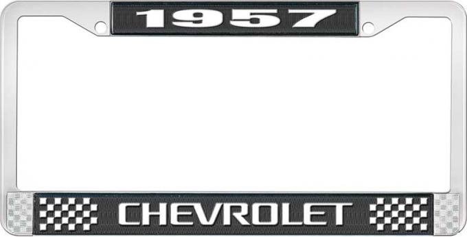 OER 1957 Chevrolet Style #3 Black and Chrome License Plate Frame with White Lettering LF2235703A