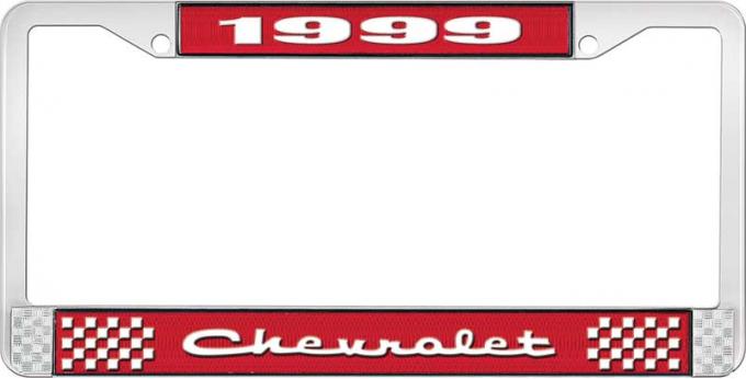 OER 1999 Chevrolet Style # 2 Red and Chrome License Plate Frame with White Lettering LF2239902C