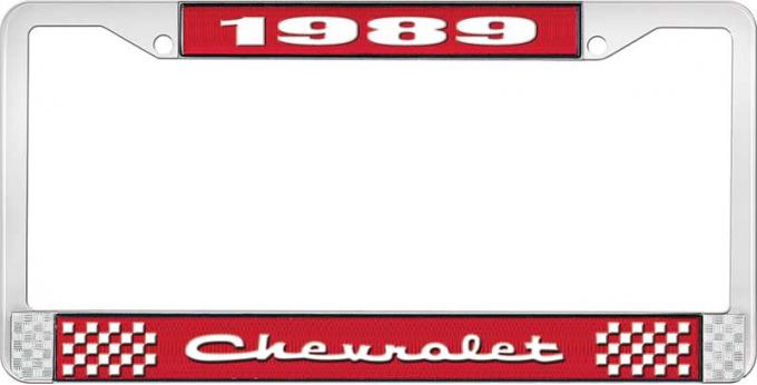 OER 1989 Chevrolet Style # 2 Red and Chrome License Plate Frame with White Lettering LF2238902C