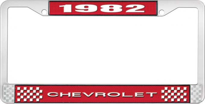 OER 1982 Chevrolet Style # 1 Red and Chrome License Plate Frame with White Lettering LF2238201C