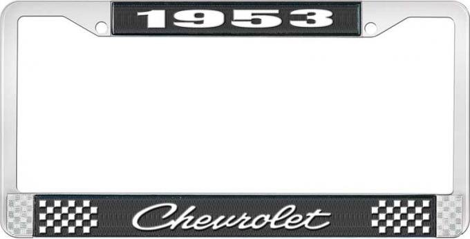 OER 1953 Chevrolet Style #4 Black and Chrome License Plate Frame with White Lettering LF2235304A