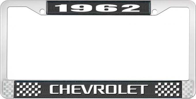 OER 1962 Chevrolet Style #3 Black and Chrome License Plate Frame with White Lettering LF2236203A