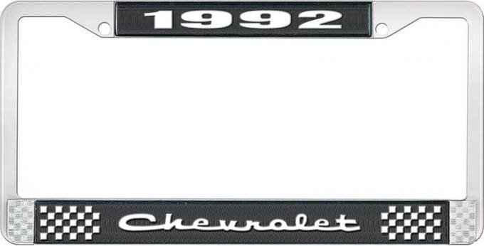 OER 1992 Chevrolet Style # 2 Black and Chrome License Plate Frame with White Lettering LF2239202A