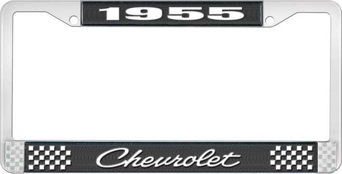 OER 1955 Chevrolet Style #4 Black and Chrome License Plate Frame with White Lettering LF2235504A