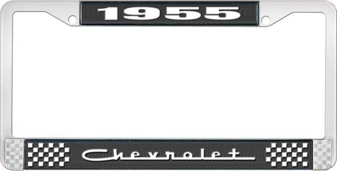 OER 1955 Chevrolet Style #5 Black and Chrome License Plate Frame with White Lettering LF2235505A
