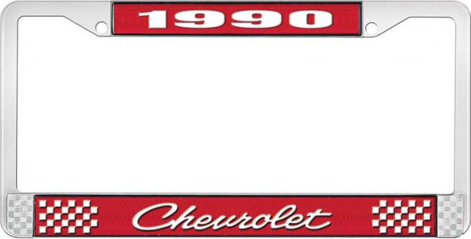 OER 1990 Chevrolet Style # 4 Red and Chrome License Plate Frame with White Lettering LF2239004C