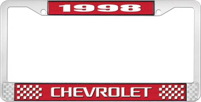 OER 1998 Chevrolet Style # 3 Red and Chrome License Plate Frame with White Lettering LF2239803C