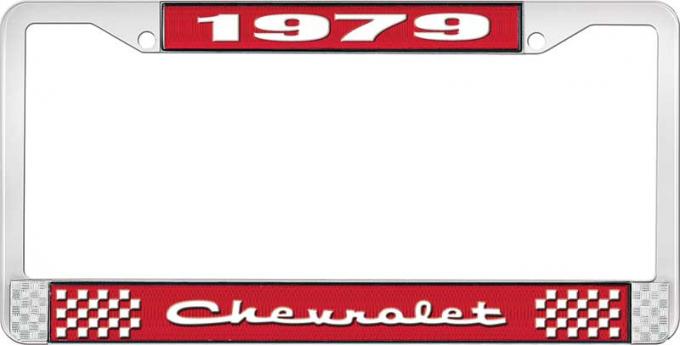 OER 1979 Chevrolet Style # 2 Red and Chrome License Plate Frame with White Lettering LF2237902C