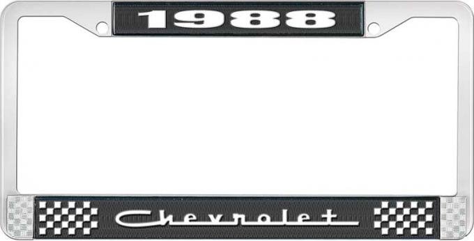 OER 1988 Chevrolet Style # 5 Black and Chrome License Plate Frame with White Lettering LF2238805A