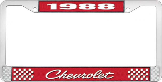 OER 1988 Chevrolet Style # 4 Red and Chrome License Plate Frame with White Lettering LF2238804C