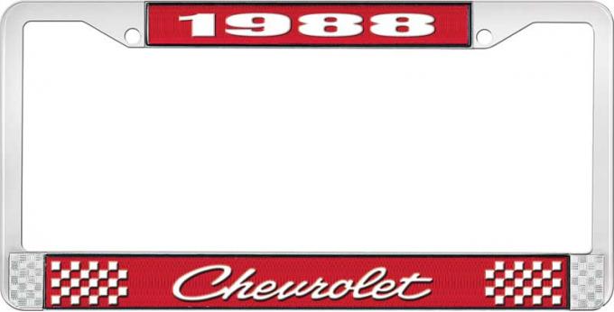 OER 1988 Chevrolet Style # 4 Red and Chrome License Plate Frame with White Lettering LF2238804C