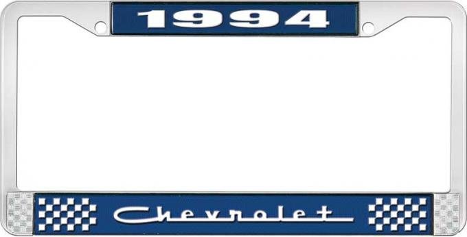 OER 1994 Chevrolet Style # 5 Blue and Chrome License Plate Frame with White Lettering LF2239405B