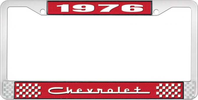 OER 1976 Chevrolet Red and Chrome License Plate Frame with White Lettering *LF2237605C