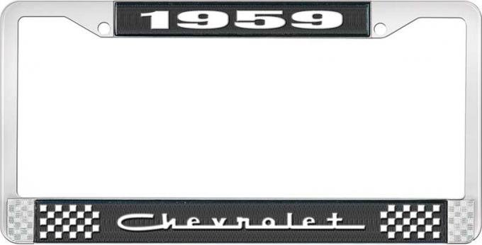 OER 1959 Chevrolet Style #5 Black and Chrome License Plate Frame with White Lettering LF2235905A