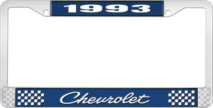 OER 1993 Chevrolet Style # 4 Blue and Chrome License Plate Frame with White Lettering LF2239304B