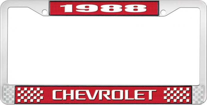 OER 1988 Chevrolet Style # Red and Chrome License Plate Frame with White Lettering LF2238803C
