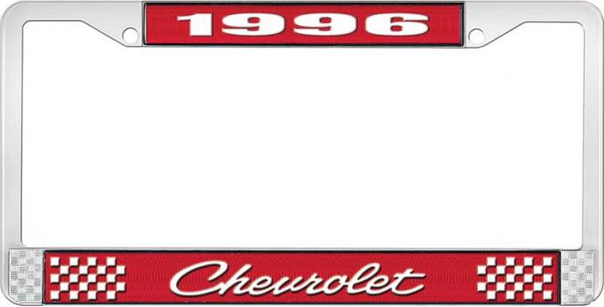 OER 1996 Chevrolet Style # 4 Red and Chrome License Plate Frame with White Lettering LF2239604C