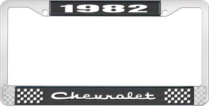 OER 1982 Chevrolet Style # 2 Black and Chrome License Plate Frame with White Lettering LF2238202A