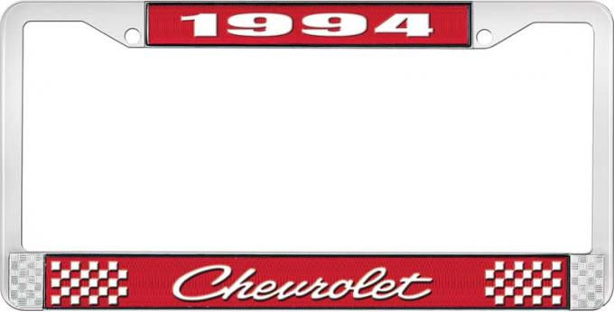 OER 1994 Chevrolet Style # 4 Red and Chrome License Plate Frame with White Lettering LF2239404C