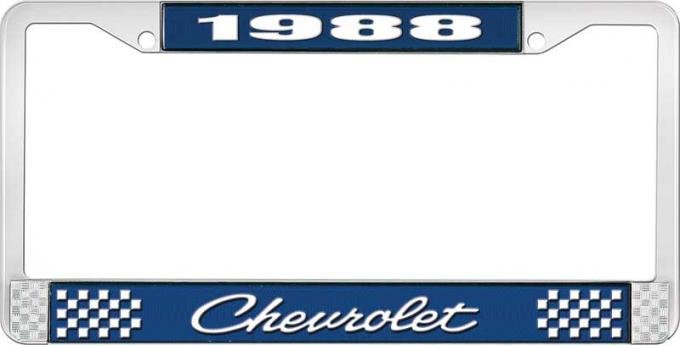 OER 1988 Chevrolet Blue and Chrome License Plate Frame with White Lettering LF2238804B
