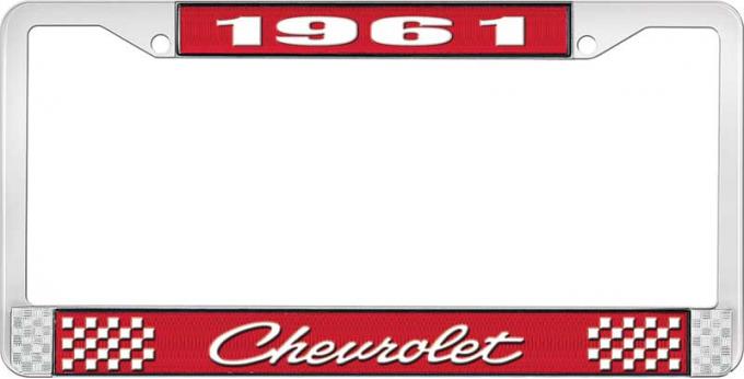 OER 1961 Chevrolet Style #4 Red and Chrome License Plate Frame with White Lettering LF2236104C