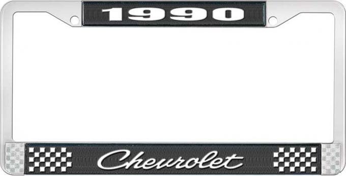 OER 1990 Chevrolet Style # Black and Chrome License Plate Frame with White Lettering LF2239004A