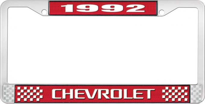 OER 1992 Chevrolet Style # 3 Red and Chrome License Plate Frame with White Lettering LF2239203C
