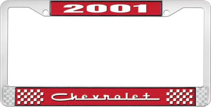OER 2001 Chevrolet Style #5 - Red and Chrome License Plate Frame with White Lettering *LF2230105C