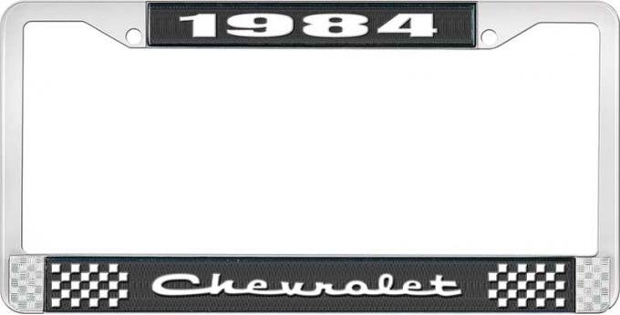 OER 1984 Chevrolet Style # 2 Black and Chrome License Plate Frame with White Lettering LF2238402A