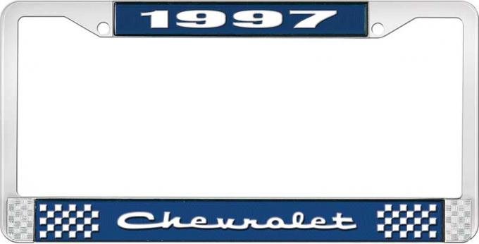 OER 1997 Chevrolet Style # Blue and Chrome License Plate Frame with White Lettering LF2239702B