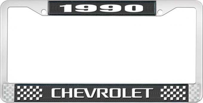 OER 1990 Chevrolet Style # 3 Black and Chrome License Plate Frame with White Lettering LF2239003A