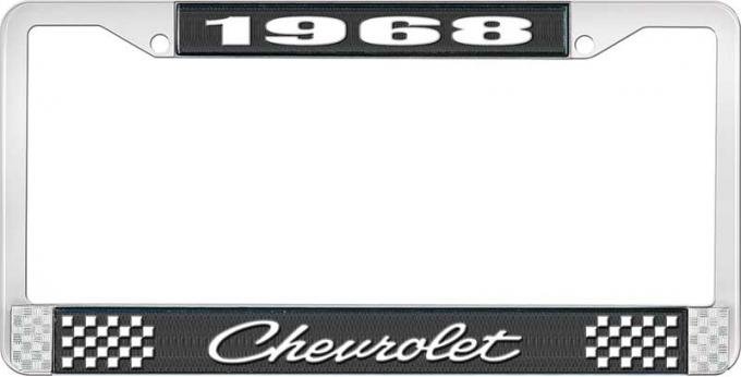 OER 1968 Chevrolet Style # 4 Black and Chrome License Plate Frame with White Lettering LF2236804A