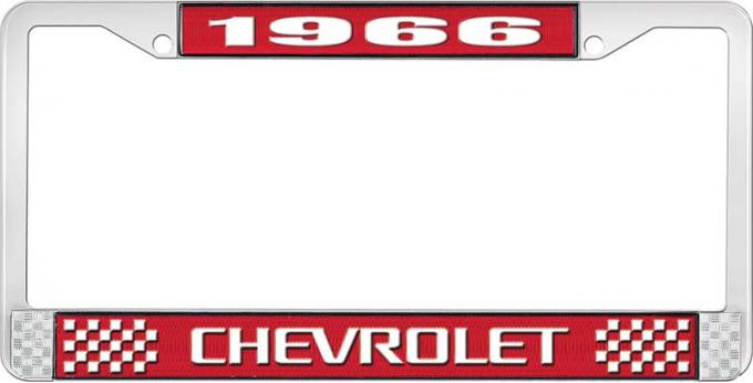 OER 1966 Chevrolet Style #3 Red and Chrome License Plate Frame with White Lettering LF2236603C