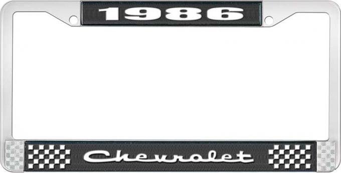 OER 1986 Chevrolet Style # 2 Black and Chrome License Plate Frame with White Lettering LF2238602A