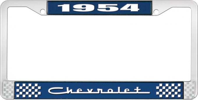 OER 1954 Chevrolet Style #5 Blue and Chrome License Plate Frame with White Lettering LF2235405B